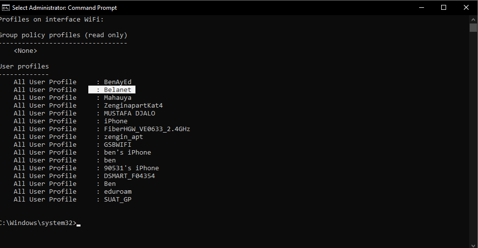 netsh wlan show profile